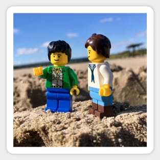 Two Minifigures at the Beach in the Sand Sticker